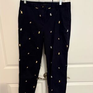 Talbots Navy Straight-Leg Pants with Yellow & White Dog Embroidery